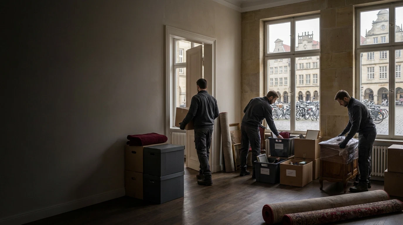 Entrümpelung in Münster mit Giebelhäusern und Fahrrädern im Prinzipalmarkt-Umfeld