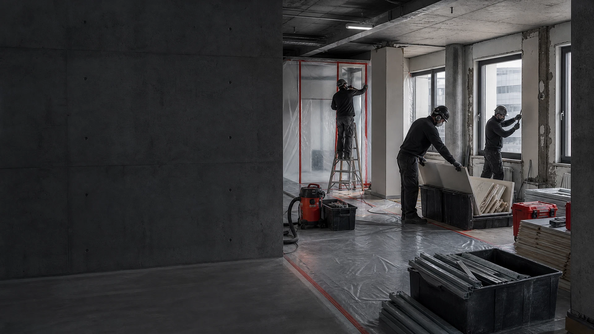 Kontrollierte Entkernung eines Innenraums mit Staubschutz und Materialtrennung