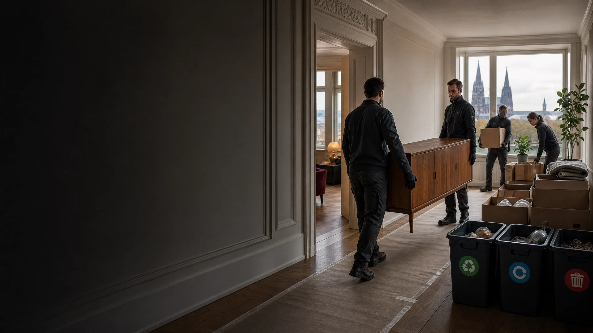 Professionelles Team bei einer geordneten Entrümpelung mit getrennter Sortierung