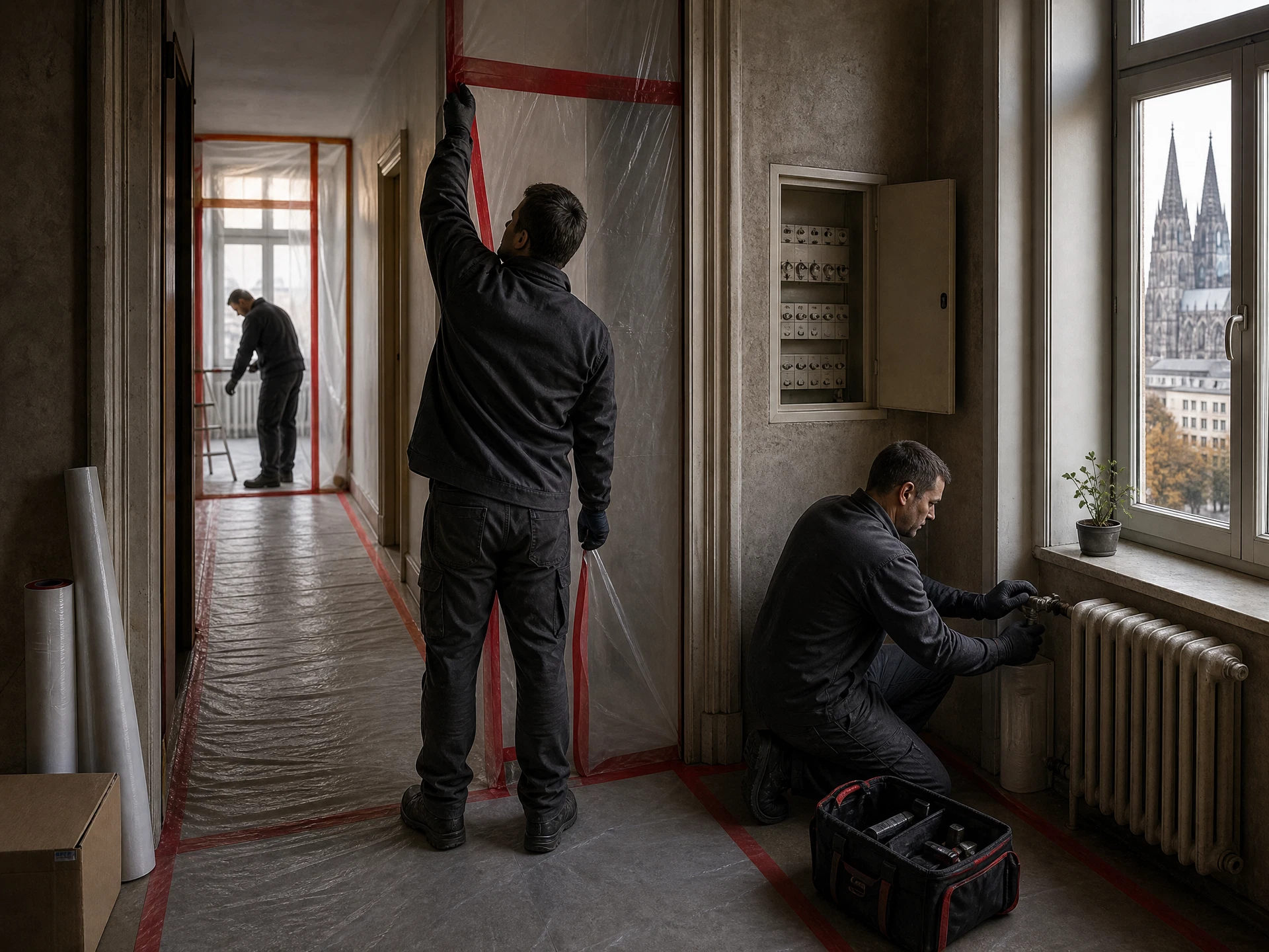 Staubschutz und sorgfältige Vorbereitung einer Fläche vor der Entkernung