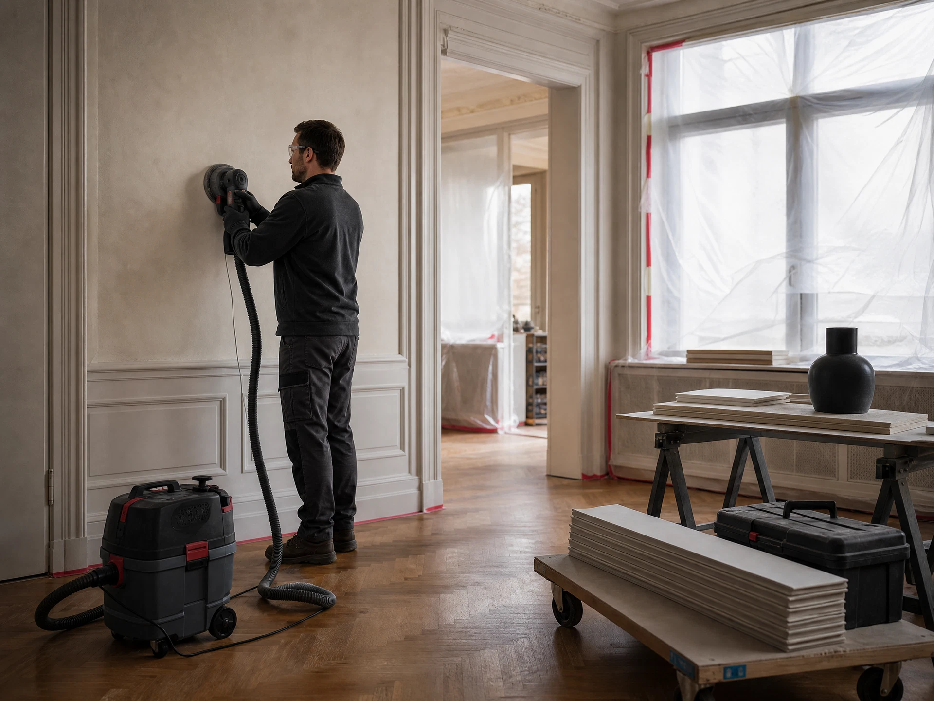 Staubarme Vorbereitung von Wand- und Bodenflächen für die Sanierung